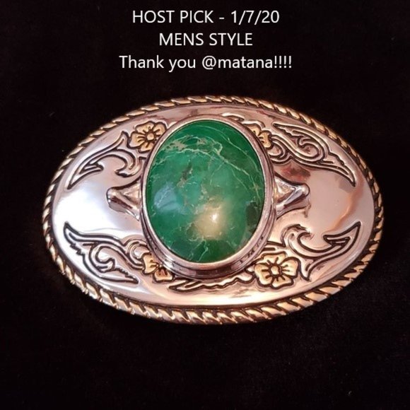 Other - Silver and Goldtone Belt Buckle with Green Stone